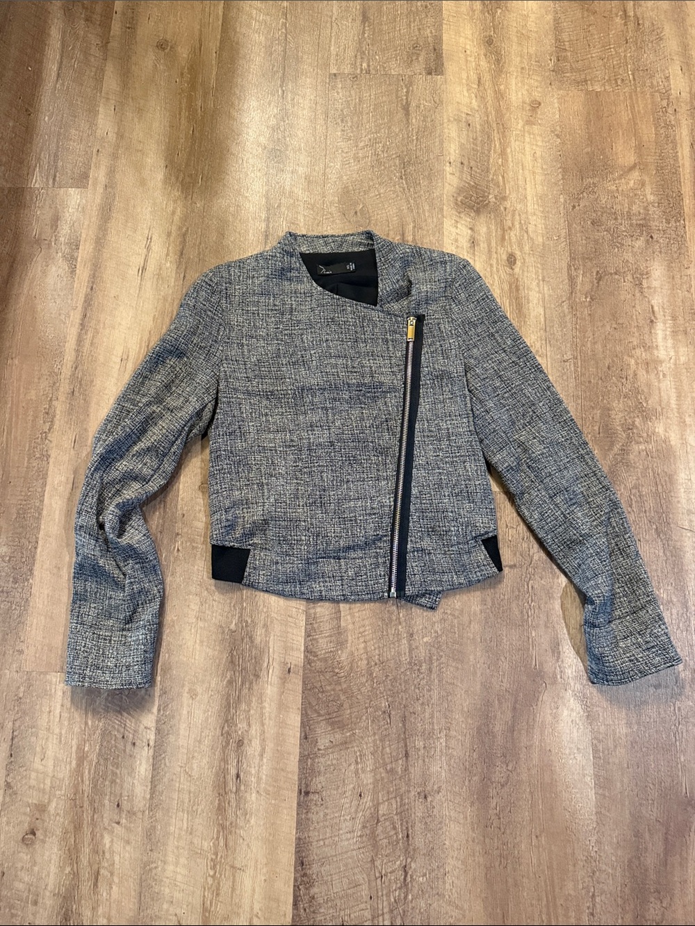 Noir Textured Moto Style Jacket | Women’s XS | Black & White Zip Jacket